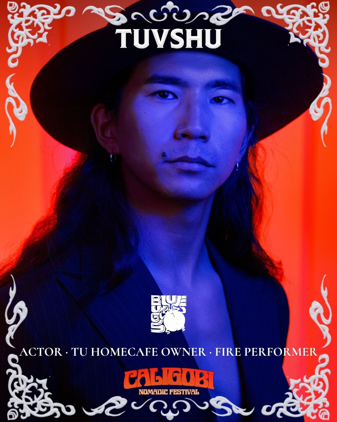 Portrait card of Tuvshu, actor, TU Homecafe owner and fire performer